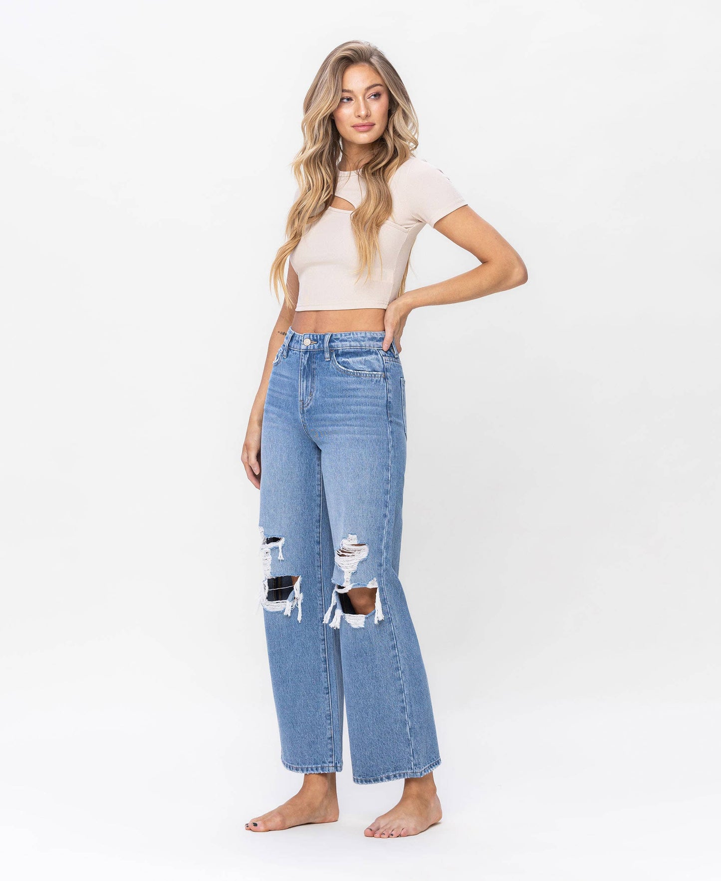 High Rise Distressed Wide Leg Jeans