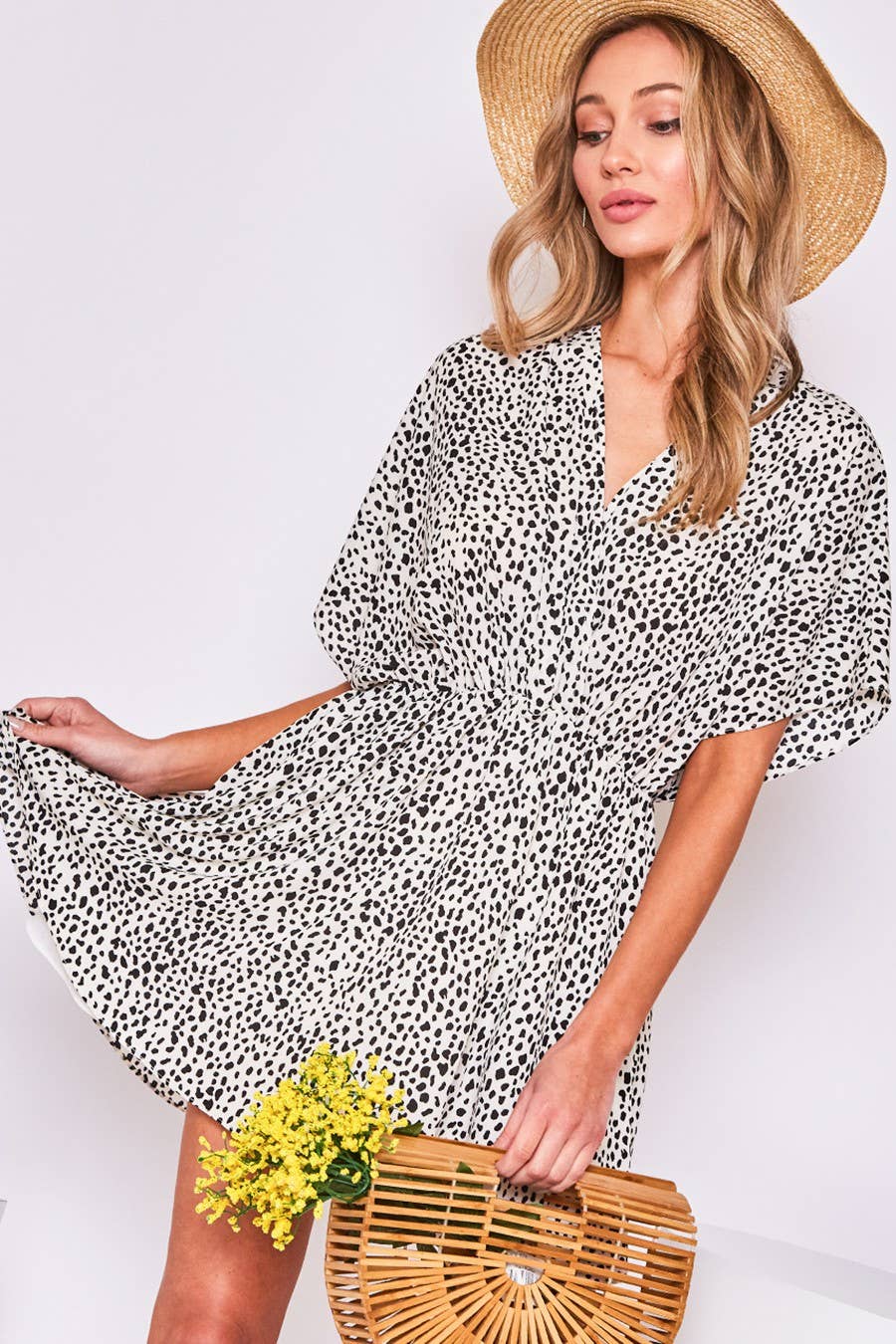 Pretty Dotty Surplice Dress