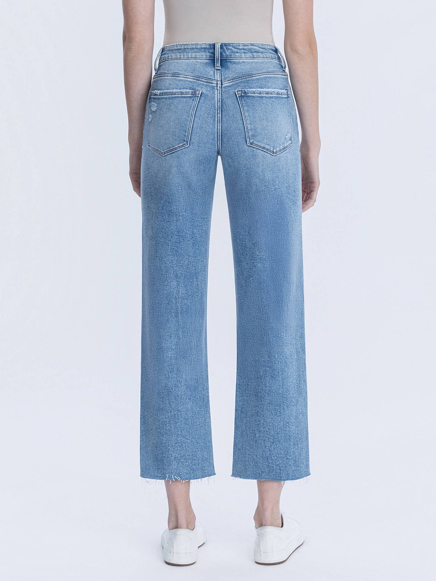 High Rise Raw Hem Crop Slim Wide Jeans
