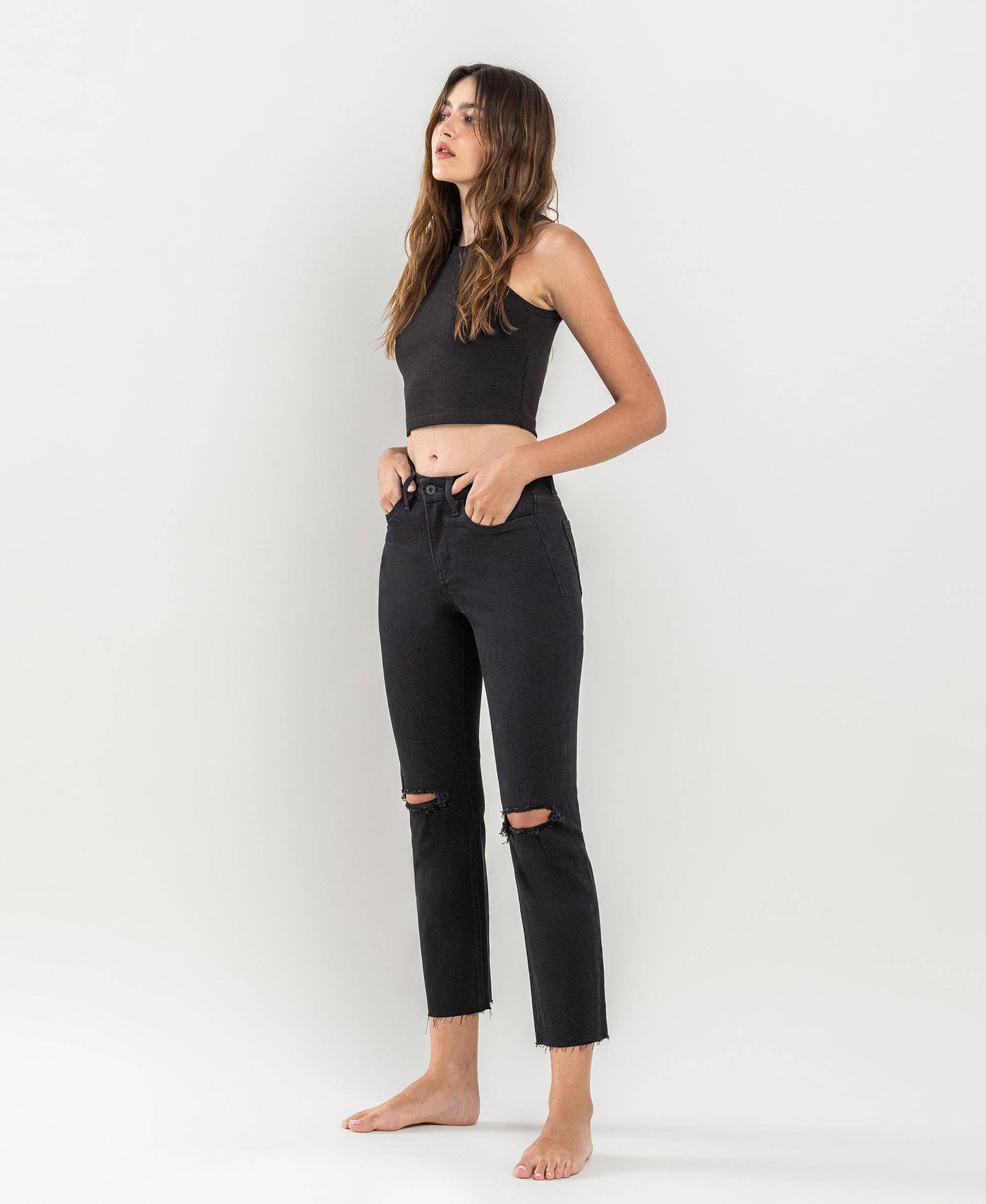 High Rise Crop Slim Straight Jeans