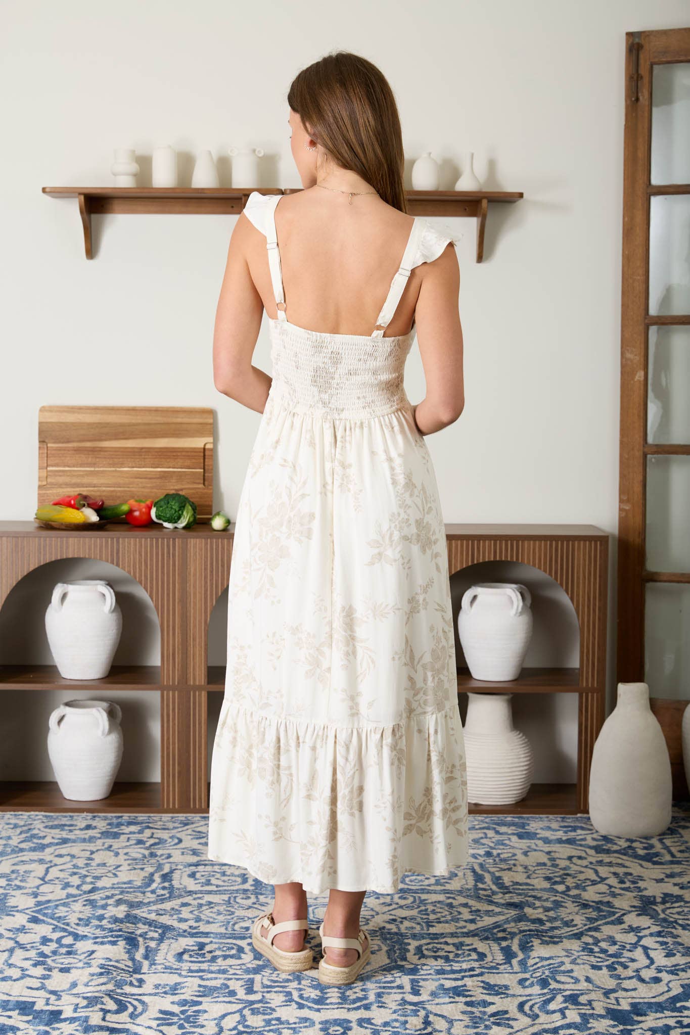 Floral Linen Blend Midi Dress