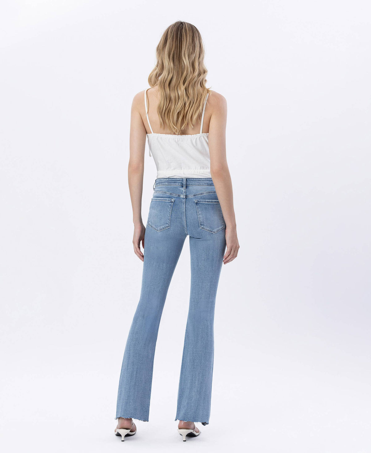 Mid Rise Distressed Bootcut Jeans