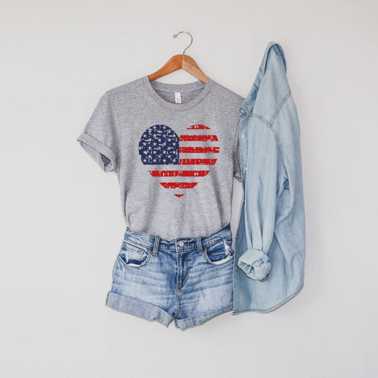 Patriotic Flag Heart Gray Tee