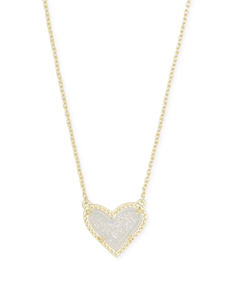 Ari Heart Gold Extended Length Pendant Necklace in Iridescent Drusy