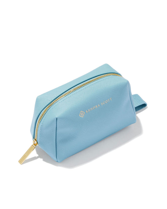Small Cosmetic Zip Case Gold with Light Blue