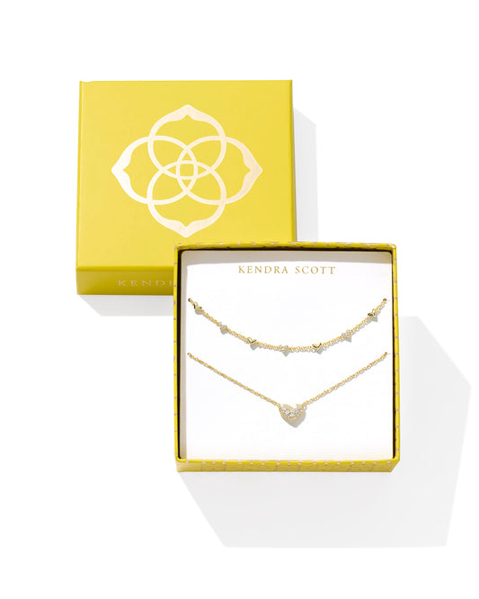 ARI & HAVEN HEART NECKLACE GIFT SET GOLD WHITE CZ